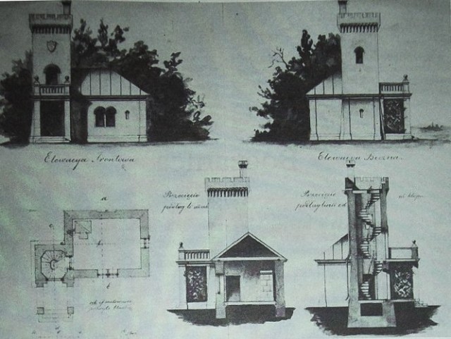 Неготична вежа в Бископичах, проєкт Е. Марконі, 1833 р.